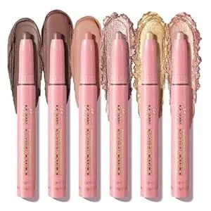Erinde 6 Colors Eyeshadow Stick Set, Waterproof Cream Eye Shadow Sticks, Matte & Shimmer Eye Makeup, Long Lasting & Transfer-Proof Glitter Dark Brown Gold Nude Champagne Copper Eye Brightener Stick