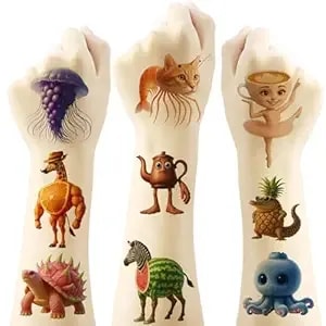 20pcs Italian Brainrot Temporary Tattoos For Kids, Funny Animal Meme Birthday Party Favors, Cute Decoration Sticker Gifts For Girl Boys Home Activity Class Prizes Carnival Christmas Rewards