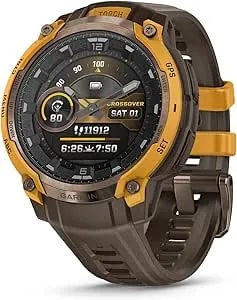 Garmin Instinct® Crossover Amoled, Rugged Hybrid Gps Smartwatch With Analog Watch Hands And Bright Amoled Display, Bronze/Sunburst With Cocoa Silicone Band