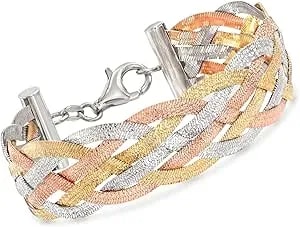 Ross-Simons Italian Tri-Colored Sterling Silver Reversible Braid Bracelet
