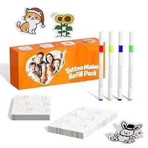 Tattmuse Tattoo Maker Refill Pack, 40pcs Tempoary Tattoo Paper For Thermal Tattoo Makers, Custom Tattoo Sticker 2”X 3", 4 Color Markers, Diy Craft Kit For Birthday, Parties, Festival, Girls, Boys