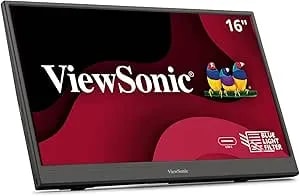 Viewsonic VA1653 16 Inch 1080p FHD IPS Portable Monitor With Eye Care, Built-In Stand, USB C, Mini HDMI, And Protective Case External Second Screen For Laptops, PC, Mac, And Gaming Consoles