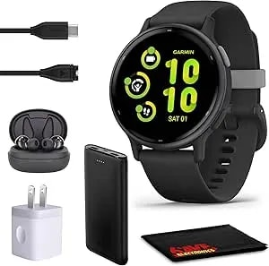 Garmin Vivoactive 5 Fitness Tracker Smart Watch For Women & Men With Slate Aluminum Bezel With Black Case And Silicone Band With 11 Days Battery Life And Bright 1.2” Amoled Touchscreen Display