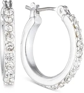 Anne Klein "Classics" Silver-Tone Click It Crystal Hoop Earrings