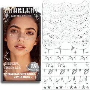 Charlent Glitter Freckles Face Tattoos - 36pcs Silver Sparkle Freckles Temporary Makeup Patches For Women Parties, Festivals,Daily Makeup Accessories