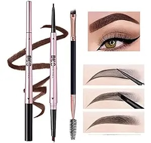 Mihqy 2 Pcs Eyebrow Pencil With Brow Brush, Dual Ended Eyebrow Pen, Automatic Makeup Cosmetic Tool (Coffee)