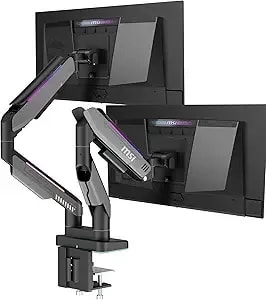 MSI MPG MT201DR V2-Premium RGB Dual Monitor Stand Arms,17-35" Support,VESA Compatible,Adjustable Heavy Duty Gas Spring Mount,44 Lbs Per Screen Capacity,Clamp&Grommet,Quick Release Plate-Gray