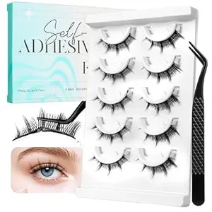 Bepholan Manga Self Adhesive Eyelashes Natural Look Pre Glued No Glue Needed Eyelashes Press On Anime Lashes Spiky Cosplay False Eyelashes Wispy With Tweezer 5 Pairs(an22)