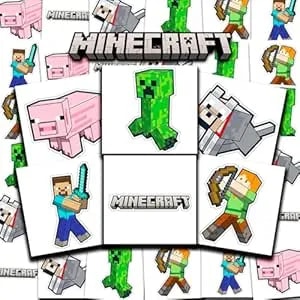 Minecraft Tattoos Party Favors Bundle ~ 72 Perforated Individual 2" X 2" Minecraft Temporary Tattoos For Kids Boys Girls (Minecraft Party Supplies)