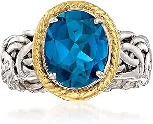 Ross-Simons 4.10 Carat London Blue Topaz Byzantine Ring In 14kt Yellow Gold And Sterling Silver
