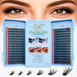 Q&T 600 Pieces Diy 40d 50d D Curl 8-16mm Fake Wispy Fluffy Without Glue Eyelash Clusters Extension Natural Lash. Free Mascara Shield And Eyeliner Applicator. For Beginners-Professionals.