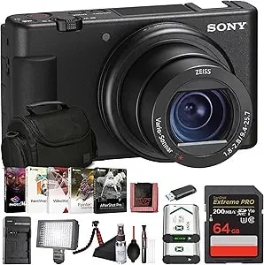 Sony Zv-1 Digital Vlogging Camera Black (dczv1/B) – 20.1 Mp 1” Sensor, 24–70 Mm Zeiss Lens, 4k Hdr Video, Flip Screen W/ 64gb Card, Photo Software, Np-bx1 Battery, Card Reader, Led Light And More
