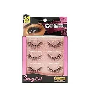 Ebin New York Cattitude 3d Lash 3 Pair – Sexy Cat 3d Lash Dramatic High Volume Extreme Length Lightweight Comfortable Wear Beautiful Winged Out Effect Reusable