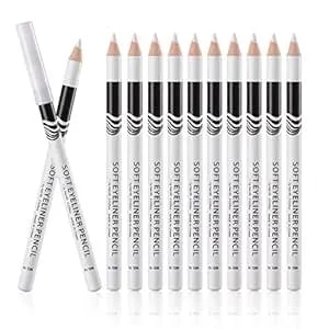 Fashionwu White Eyeliner Pencils Professional Use As Highlighter, Soft, Waterproof, Long-Lasting Eyeshadow, Eye Brightener, Beauty Makeup Tools (12pcs)