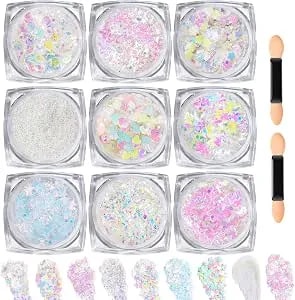 Teenitor Clear White Body Glitter Face Glitter Hair Glitter For Women, 9 Shapes Face, Body Hair Glitter Gel, Makeup Glitter For Concerts Music Festival Birthday Party Halloween