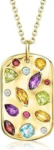 Ross-Simons 2.04 Ct. T.W. Scattered Multi-Gemstone Tag Pendant Necklace With Lab-Grown Diamonds In 18kt Gold Over Sterling. 18 Inches