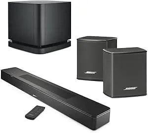 Bose New Smart Dolby Atmos Soundbar, Black Bundle With Wireless Surround Speakers (Pair), Bass Module 500