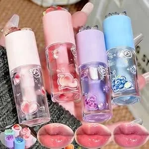 4pcs Hydrating Clear Tinted Lip Gloss Set,Fruit Flavored Lip Gloss For Girls,Long Lasting Nourishing Plumping Lip Oil With High-Shine Finish & Soft Lips