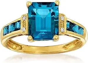 Ross-Simons 3.00 Ct. T.W. London Blue Topaz Ring With Diamonds In 14kt Yellow Gold