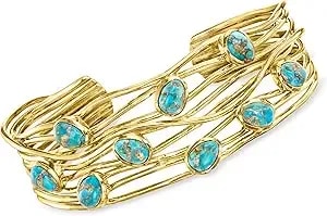 Ross-Simons Turquoise Highway Cuff Bracelet In 18kt Gold Over Sterling