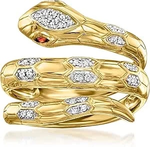 Ross-Simons 0.10 Ct. T.W. Diamond Snake Wrap Ring With Garnets In 18kt Gold Over Sterling