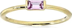 Amazon Essentials Yellow 18k Gold Plated Sterling Silver Created Alexandrite Cirumdum June Fashion Stackable Ring, Size 9