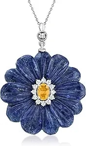 Ross-Simons Lapis And .90 Carat Citrine Flower Pendant Necklace With .60 Ct. T.W. White Topaz In Sterling Silver. 18 Inches