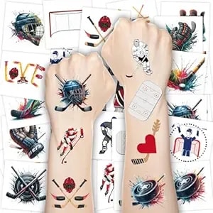 Fancy Land Ice Hockey Temporary Tattoos Hockey Party Favor Decorations Sports Themed Tattoo Stickers For Kids School Classroom Prize Reward Supplies Birthday Gift Favor 60pcs