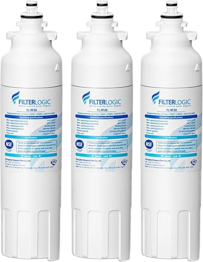 Filterlogic adq73613401 Water Filter, Replacement For Lg® lt800p® 3 Pack - Replacement For Lg® lt800p® adq736134 adq73613402 lsxs26326s lsxs26366s Kenmore 469490 Refrigerator Water Filter , 3 Pack