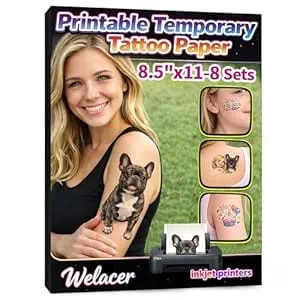 8 Sheets Printable Temporary Tattoo Paper For Inkjet Printer - 8.5 X 11 In Diy Custom Temporary Tattoos With Vibrant Color Prints For Mother'S Day, Kids & Adults
