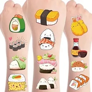 Sushi Temporary Tattoos Stickers, Japanese Theme Tattoo Stickers For Kids, Birthday Party Favors Goodie Bag Fillers Supplies Decorations, Classroom School Prizes Rewards Gifts(6 Sheets)
