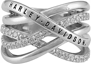 Harley-Davidson Women'S Twisted Bling H-D Tapered Band Ring - Sterling Silver