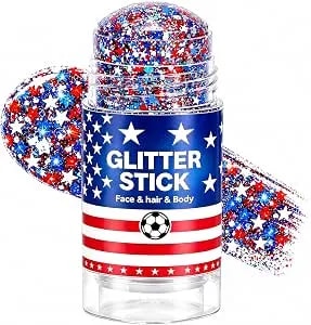Patriotic Red White Blue Glitter Stick, Star Hexagonsparkling Body Glitter, Waterproof Usa Flag Makeup For Independence Day Memorial Day 250th Anniversary, Women Kids Holiday Outfit Decor