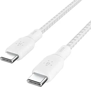 Belkin Usb C To Usb C Cable, 9.9ft, 100w - Type C Charger, Iphone Charger Cord, Soft, Braided, Flexible For Iphone 17, Galaxy s25, Pixel 10, Airpods, Ipad Pro, Tablet & More, Travel Essentials - White