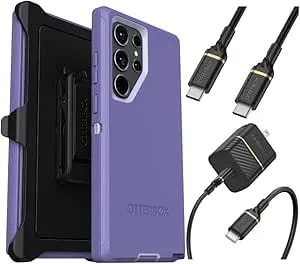 Otterbox Galaxy s23 Ultra (Only) Bundle: - Defender Series Case - Mountain Majesty (Purple) - Rugged & Durable - With Port Protection - Holster Clip Included - Usb-C To Usb-C Wall Charging Kit, 20w.