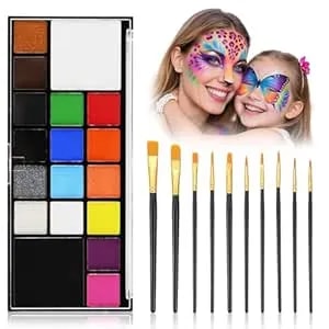 Face Body Paint Kit For Kids Adults-Washable 18 Colors Face Painting Kit With 10 Brushes, Non-Toxic, Skin Safe, Water-Activated Facepaint Palette For Halloween Makeup Cosplay Costume Party