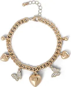 Jessica Simpson Gold-Tone Charm Bracelet For Women Adjustable, Chunky Bracelet With 7 Charms