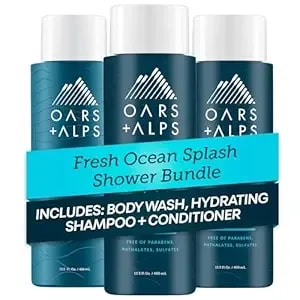 Oars + Alps Men'S Sulfate Free Hair Shampoo, Conditioner, And Body Wash Kit, Moisturizing Skin Care Infused With Kelp And Algae Extracts, Fresh Ocean Splash Scent
