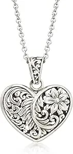 Ross-Simons Sterling Silver Bali-Style Heart Pendant Necklace