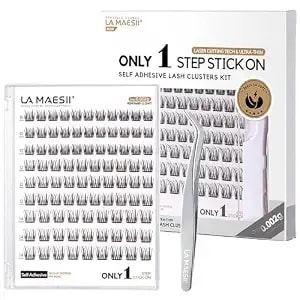 La Maesii Self Adhesive Lash Clusters Kit, 10-14mm Self Adhesive Eyelashes Kit, Diy Eyelash Extensions, Natural Look Lashes No Glue Needed(r9-04)
