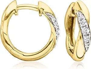 Ross-Simons 0.20 Ct. T.W. Diamond Twisted Hoop Earrings In 18kt Gold Over Sterling