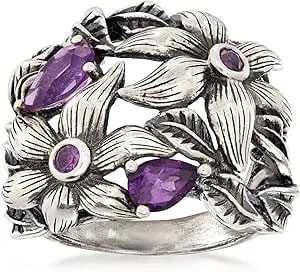 Ross-Simons 1.50 Ct. T.W. Amethyst Openwork Flower Ring In Sterling Silver