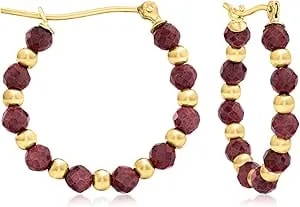 Ross-Simons 4.90 Ct. T.W. Ruby Bead Hoop Earrings In 14kt Yellow Gold