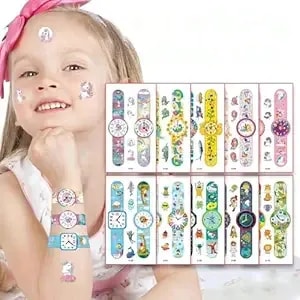 Cartoon Watch Temporary Tattoos For Kids 10 Sheets Kids Waterproof Temporary Tattoos Glitter Safety Waterproof Tattoos Stickers Suitable For Birthday Parties Group Activities Toy Patterns