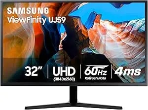 Samsung 32" UJ59 Series 4K UHD (3840x2160) Computer Monitor,VA Panel, HDMI, Display Port, Eye Saver/Flicker Free Mode, Freesync, LU32J590UQNXZA, Black
