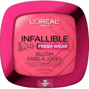 L'Oreal Paris Infallible Up To 24h Fresh Wear Soft Matte Blush, Blendable, Long-Lasting And Waterproof Cheek Make Up, Confident Pink 10, 0.31 Oz