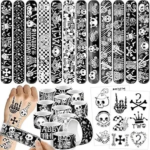 96 Pcs Bad Two The Bone Party Favors Set - 24 Bad Two The Bone Party Wristbands Bracelets & 72 Temporary Tattoos For Bad Two The Bone Birthday Decoration Boy Supplies