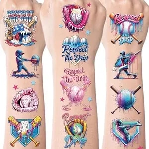 Ice Cream Drip Temporary Tattoos, 8 Sheets Funny Ice Cream Baseball Theme Birthday Party Decoration, Colorful Baseball Tattoo Stickers For Sport Teams Activity Party Favors Gifts School Prizes Rewards