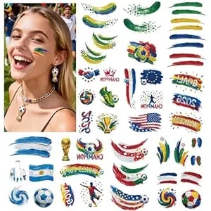 10sheets Soccer Temporary Tattoos Sport Theme Tattoos For Europa World Cup Football Party Favors Supplies Tattoos Stickers For Makeup Decals