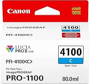 Canon PFI-4100 Genuine Cyan Ink Tank, Compatible With Imageprograf PRO-1100 Printers